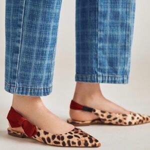 Anthropologie Maeve leopard sling back with red side bow. Size 7.5, NEOT